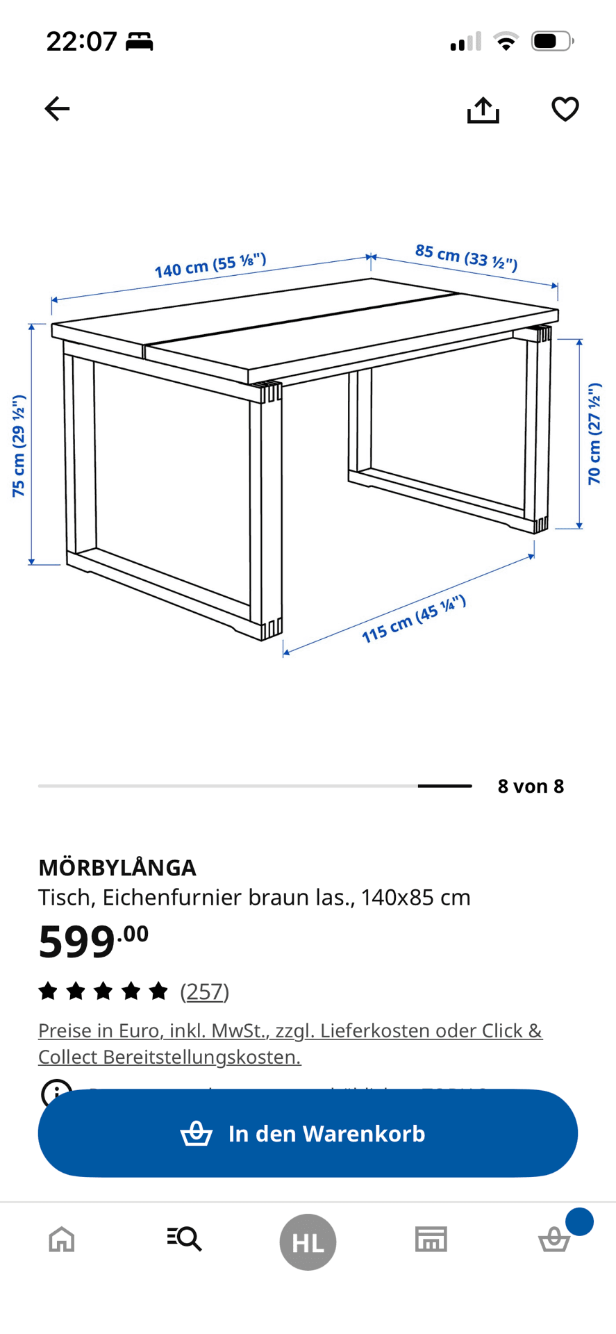 이케아 MÖRBYLÅNGA 식탁판매합니다. 140*85